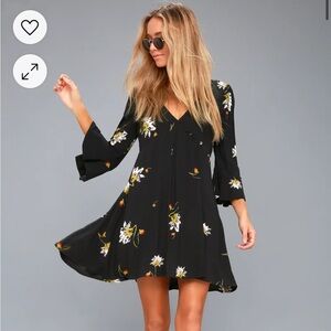 Free People Time On My Side Black Floral Print Wrap Dress Size Medium